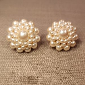 Vintage Cluster Of Faux Pearls Clip-on Earrings, Pre-loved in Excellent Conditio